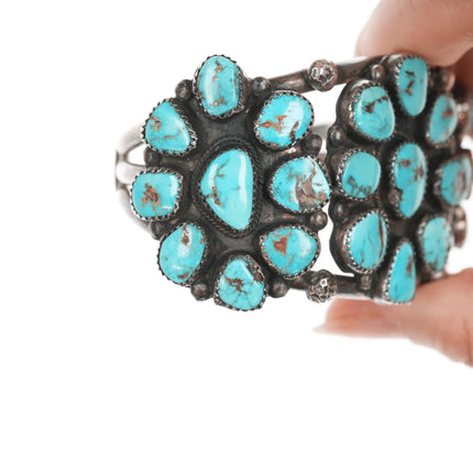 6.75" 40's-50's Navajo silver turquoise cluster cuff bracelet - Estate Fresh Austin