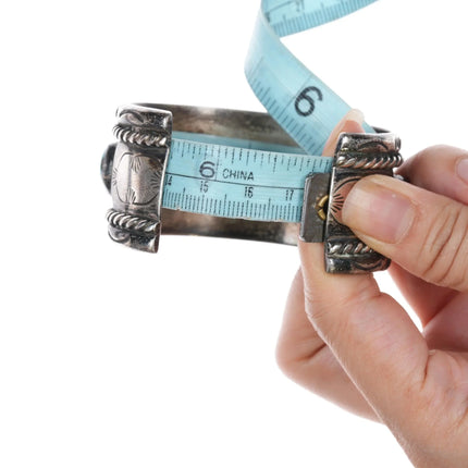 6.75" 50's-60's Native American silver and turquoise heavy cuff bracelet - Estate Fresh Austin