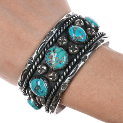 6.75" 50's-60's Native American silver and turquoise heavy cuff bracelet - Estate Fresh Austin