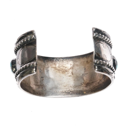 6.75" 50's-60's Native American silver and turquoise heavy cuff bracelet - Estate Fresh Austin