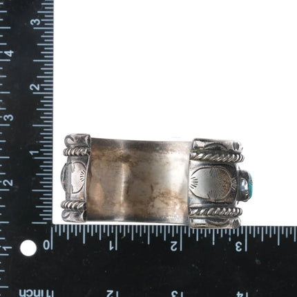 6.75" 50's-60's Native American silver and turquoise heavy cuff bracelet - Estate Fresh Austin