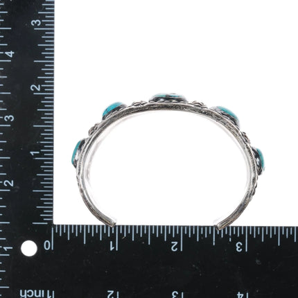 6.75" 50's-60's Native American silver and turquoise heavy cuff bracelet - Estate Fresh Austin