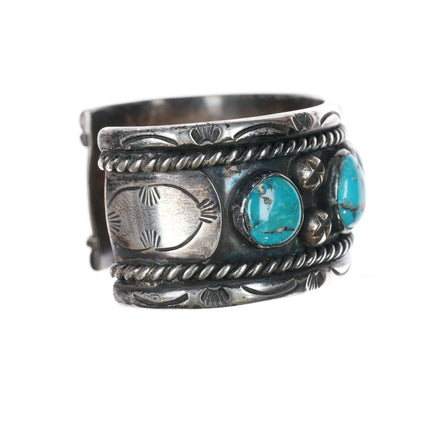 6.75" 50's-60's Native American silver and turquoise heavy cuff bracelet - Estate Fresh Austin