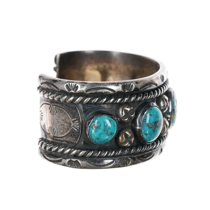 6.75" 50's-60's Native American silver and turquoise heavy cuff bracelet - Estate Fresh Austin