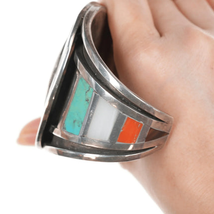 6.75" Albert Platero Navajo Silver inlaid cuff bracelet - Estate Fresh Austin
