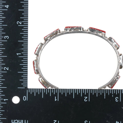 6.75" Bobby Johnson Navajo sterling silver red coral row cuff bracelet - Estate Fresh Austin
