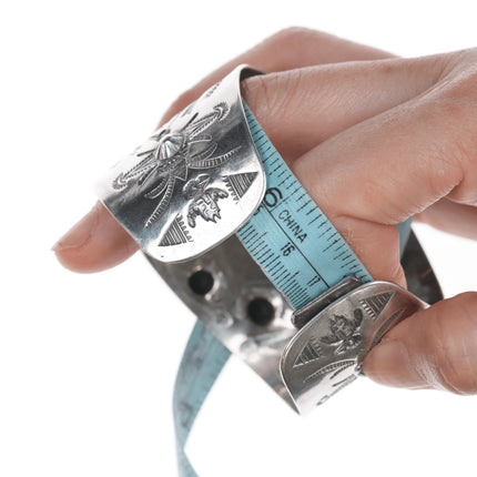 6.75" c1930's Navajo Curio whirling logs cuff bracelet with turquoise - Estate Fresh Austin