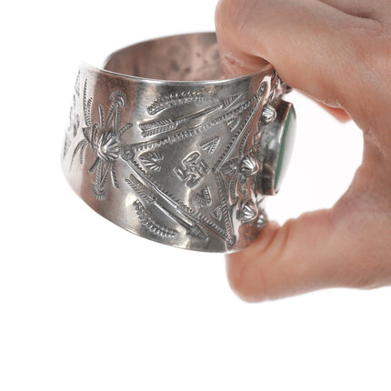 6.75" c1930's Navajo Curio whirling logs cuff bracelet with turquoise - Estate Fresh Austin