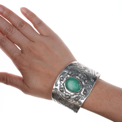 6.75" c1930's Navajo Curio whirling logs cuff bracelet with turquoise - Estate Fresh Austin