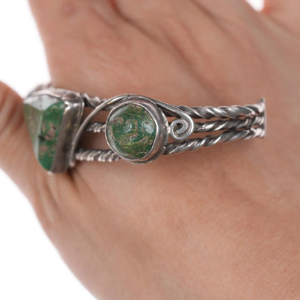 6.75" c1930's Navajo silver twisted wire green turquoise cuff bracelet - Estate Fresh Austin