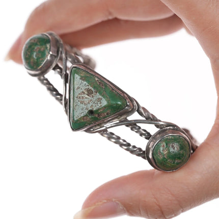 6.75" c1930's Navajo silver twisted wire green turquoise cuff bracelet - Estate Fresh Austin