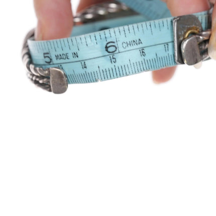 6.75" c1930's Navajo silver twisted wire green turquoise cuff bracelet - Estate Fresh Austin