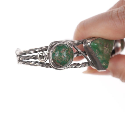 6.75" c1930's Navajo silver twisted wire green turquoise cuff bracelet - Estate Fresh Austin