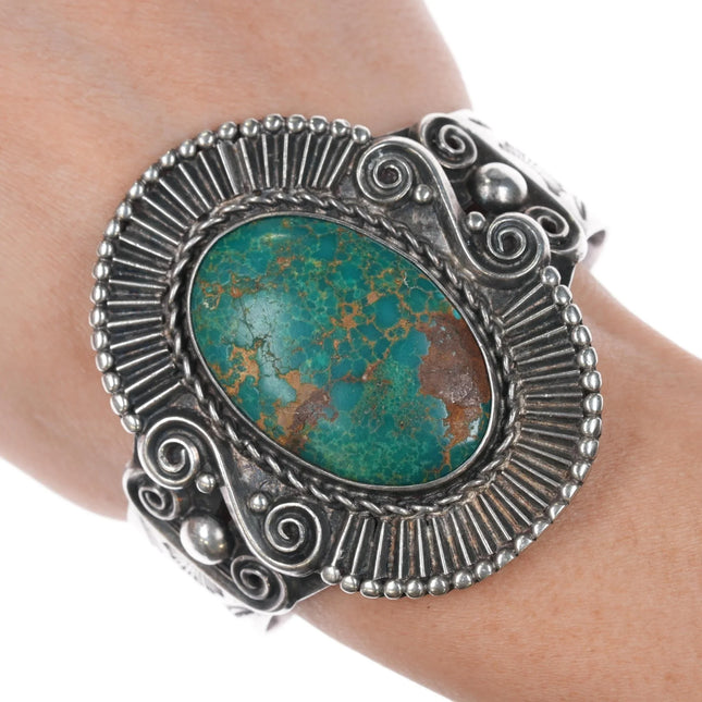 6.75" c1940's large Navajo sterling and turquoise cuff bracelet - Estate Fresh Austin