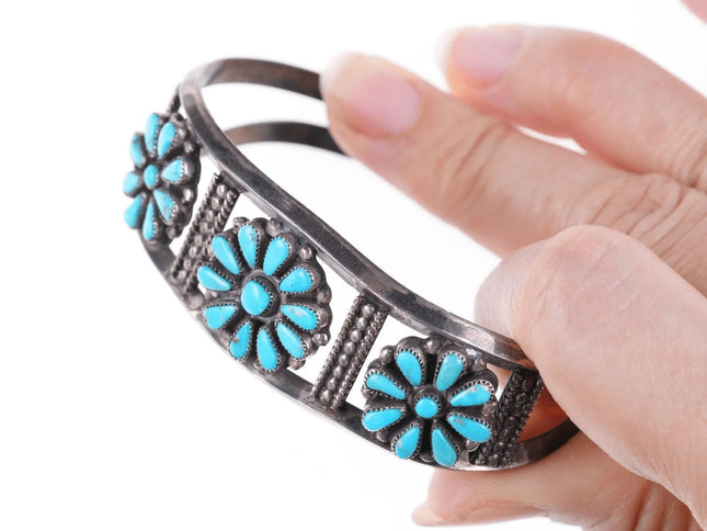 6.75" c1940's Navajo Silver and turquoise cluster bracelet - Estate Fresh Austin