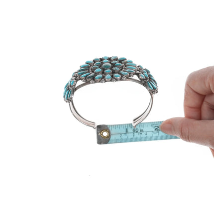 6.75" c1940's Zuni Cluster turquoise and silver cuff bracelet - Estate Fresh Austin
