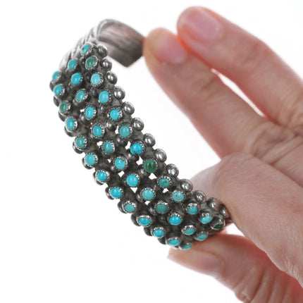6.75" c1940's Zuni Natural turquoise snake eye stamped silver cuff bracelet - Estate Fresh Austin