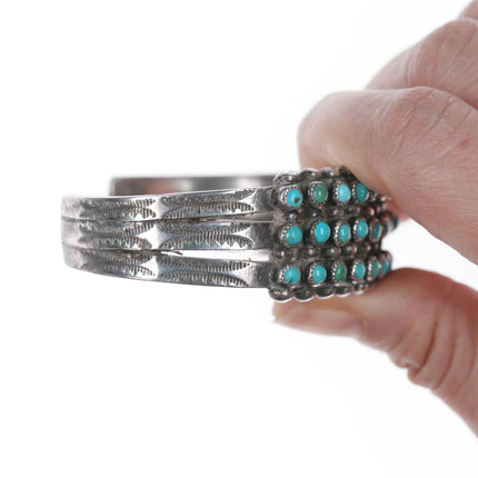 6.75" c1940's Zuni Natural turquoise snake eye stamped silver cuff bracelet - Estate Fresh Austin