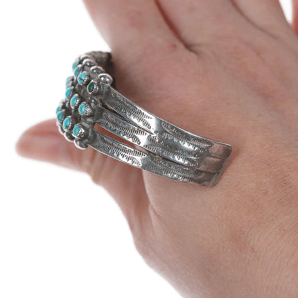 6.75" c1940's Zuni Natural turquoise snake eye stamped silver cuff bracelet - Estate Fresh Austin