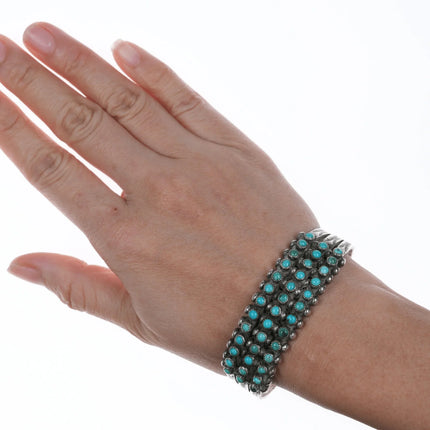 6.75" c1940's Zuni Natural turquoise snake eye stamped silver cuff bracelet - Estate Fresh Austin