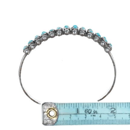 6.75" c1940's Zuni Natural turquoise snake eye stamped silver cuff bracelet - Estate Fresh Austin
