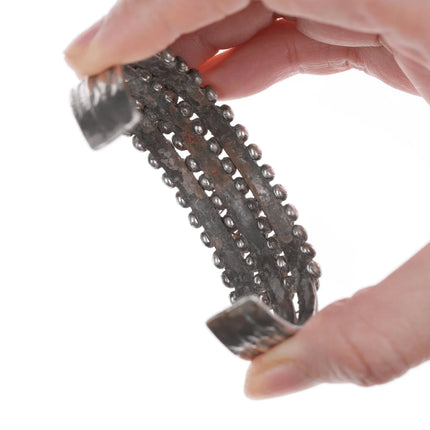 6.75" c1940's Zuni Natural turquoise snake eye stamped silver cuff bracelet - Estate Fresh Austin