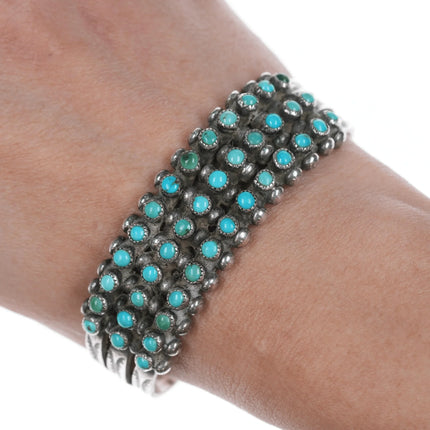6.75" c1940's Zuni Natural turquoise snake eye stamped silver cuff bracelet - Estate Fresh Austin