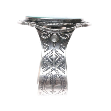 6.75" c1950's Navajo Curio sterling cuff bracelet with nice turquoise - Estate Fresh Austin