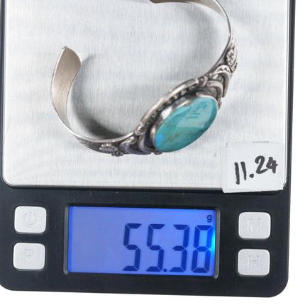 6.75" c1950's Navajo Curio sterling cuff bracelet with nice turquoise - Estate Fresh Austin
