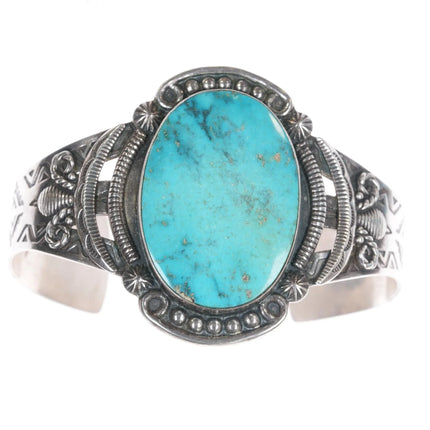 6.75" c1950's Navajo Curio sterling cuff bracelet with nice turquoise - Estate Fresh Austin