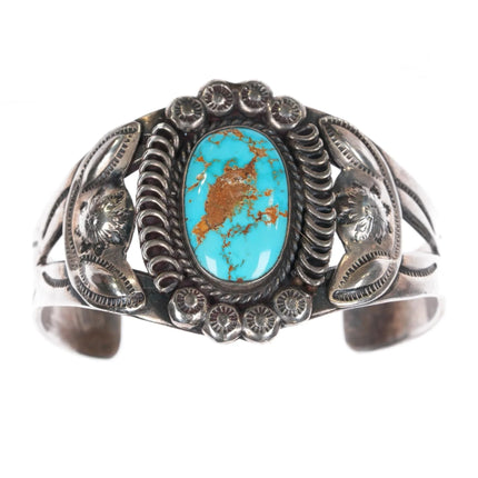 6.75" c1950's Navajo sterling and turquoise cuff bracelet w/ gorgeous stone - Estate Fresh Austin
