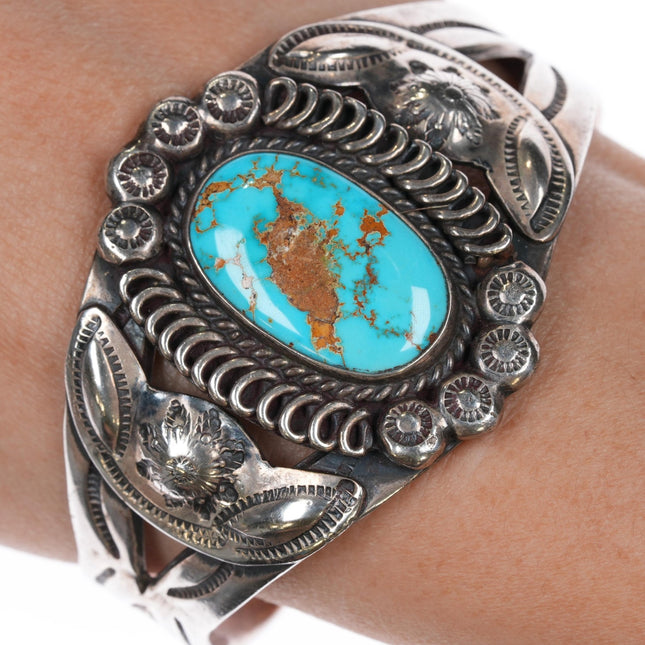 6.75" c1950's Navajo sterling and turquoise cuff bracelet w/ gorgeous stone - Estate Fresh Austin