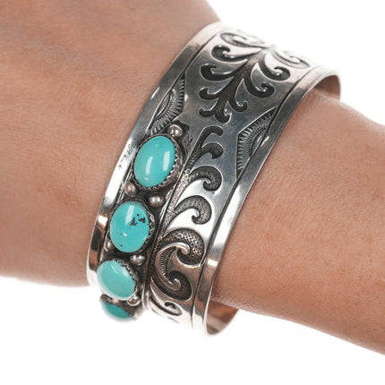 6.75" Cecil Ashley Navajo silver overlay and turquoise cuff bracelet - Estate Fresh Austin