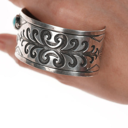 6.75" Cecil Ashley Navajo silver overlay and turquoise cuff bracelet - Estate Fresh Austin