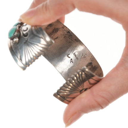 6.75" Cecil Ashley Navajo silver overlay and turquoise cuff bracelet - Estate Fresh Austin