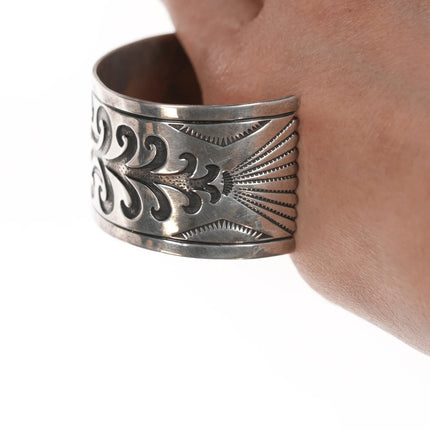 6.75" Cecil Ashley Navajo silver overlay and turquoise cuff bracelet - Estate Fresh Austin
