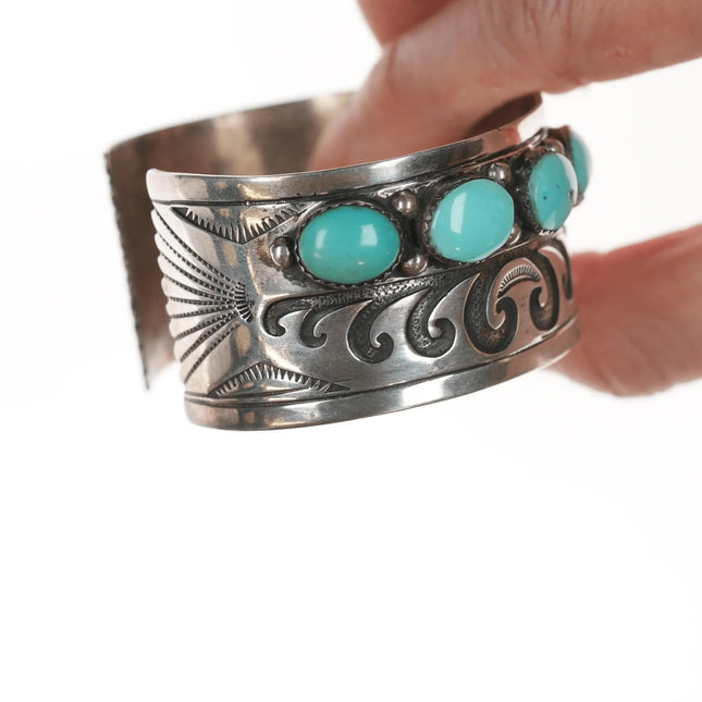 6.75" Cecil Ashley Navajo silver overlay and turquoise cuff bracelet - Estate Fresh Austin