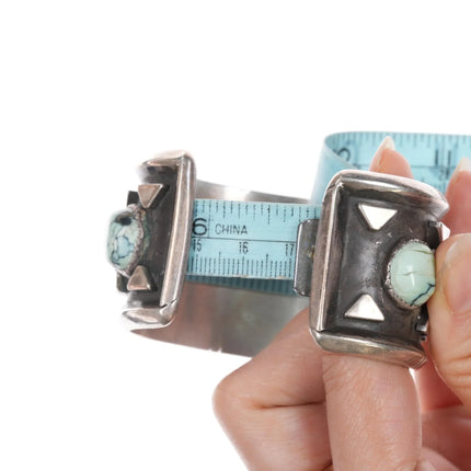 6.75" Clarence Chama Navajo sterling variscite row cuff bracelet - Estate Fresh Austin