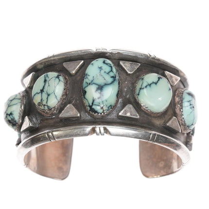 6.75" Clarence Chama Navajo sterling variscite row cuff bracelet - Estate Fresh Austin