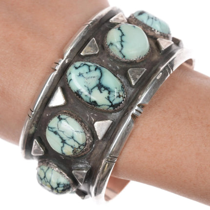 6.75" Clarence Chama Navajo sterling variscite row cuff bracelet - Estate Fresh Austin