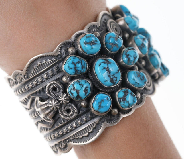 6.75" Darrell Cadman-Navajo Kingman Turquoise sterling silver cuff bracelet - Estate Fresh Austin