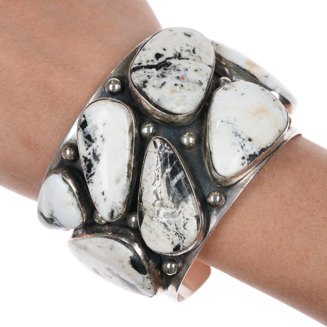 6.75" Darren Livingston Navajo sterling white buffalo cuff bracelet - Estate Fresh Austin