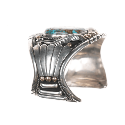 6.75" Delmar Adams (Northern Paiute) 14k/Sterling high grade turquoise cuff bracelet - Estate Fresh Austin