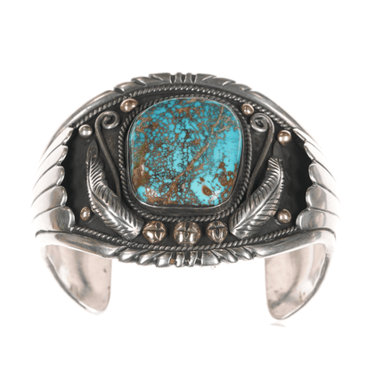 6.75" Delmar Adams (Northern Paiute) 14k/Sterling high grade turquoise cuff bracelet - Estate Fresh Austin