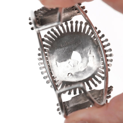 6.75" Delphine Tsadiasi Zuni Rainbow man channel inlay sterling petit point cuff bracelet - Estate Fresh Austin