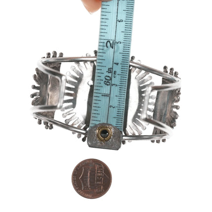 6.75" Delphine Tsadiasi Zuni Rainbow man channel inlay sterling petit point cuff bracelet - Estate Fresh Austin