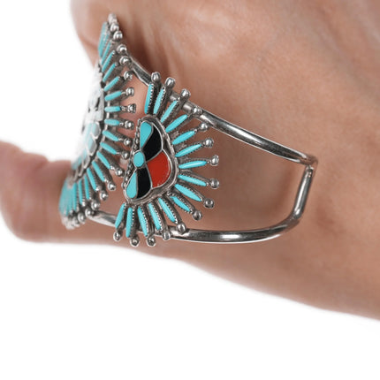 6.75" Delphine Tsadiasi Zuni Rainbow man channel inlay sterling petit point cuff bracelet - Estate Fresh Austin