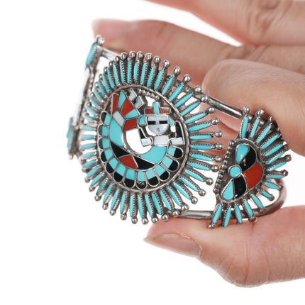 6.75" Delphine Tsadiasi Zuni Rainbow man channel inlay sterling petit point cuff bracelet - Estate Fresh Austin