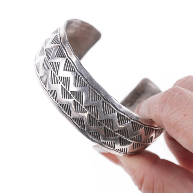 6.75" Douglas Etsitty Navajo Stamped silver bracelet - Estate Fresh Austin