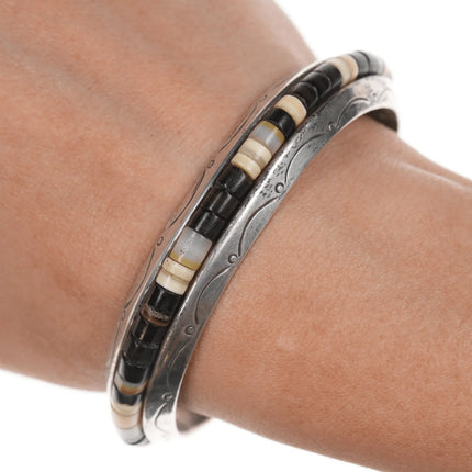 6.75" EB Vintage Native American Heishi Sterling silver cuff bracelet - Estate Fresh Austin